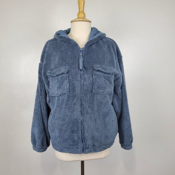 Culture Code Fiona Slate Blue Hoodie Hooded Sherpa Bomber Jacket NWT Size M - Picture 14 of 14